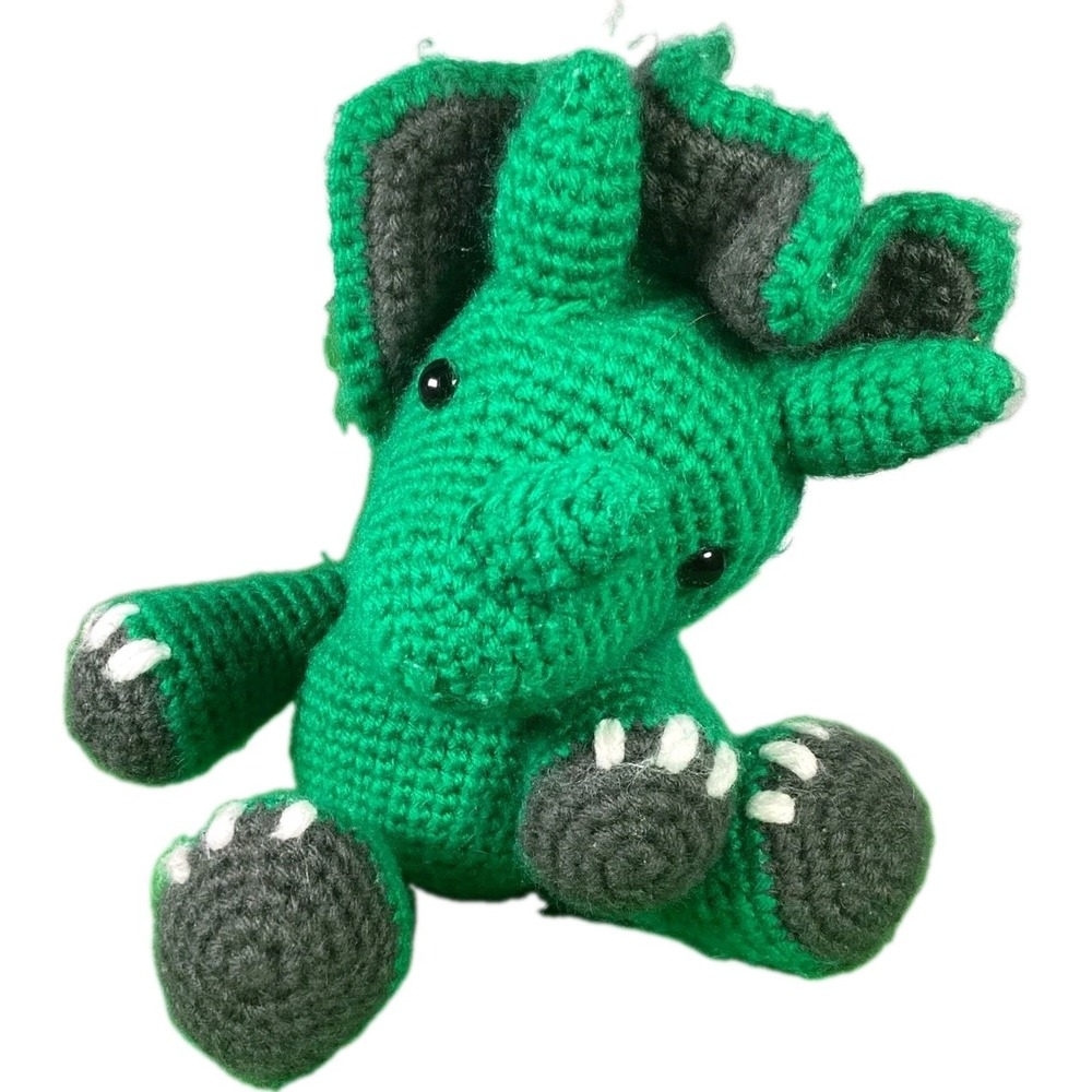 Triceratops Dinosaur Toy Crochet  Amigurumi 11 inches Green, Soft, Handmade